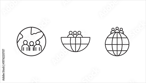 World population linear icon set. Global society. vector illustration on white background