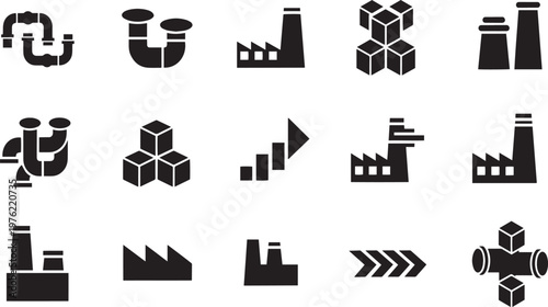 Industrial Factory and Pipeline Glyph Icon Set