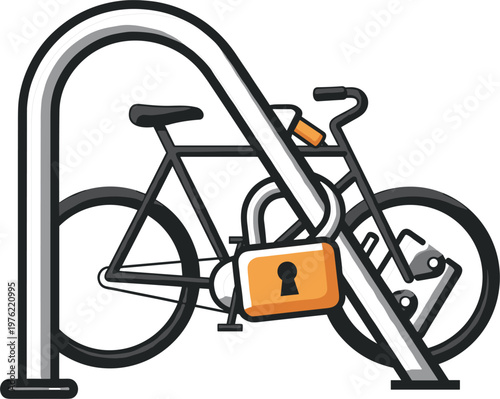 Bicycle Lock Icon with Bike at Rack for Secure Parking and Bicycle Safety Solutions