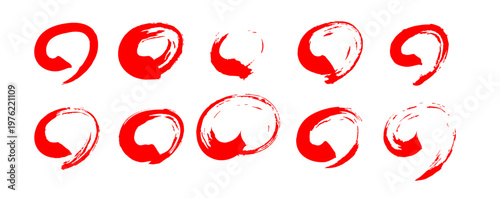 墨 インク 筆 円 手書き 和風 デザイン セット 素材　赤