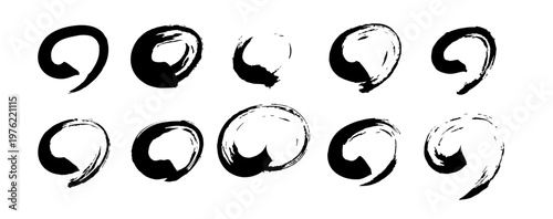 墨 インク 筆 円 手書き 和風 デザイン セット 素材　黒