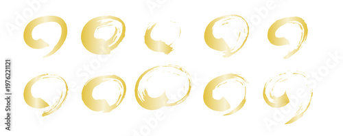 墨 インク 筆 円 手書き 和風 デザイン セット 素材　金色