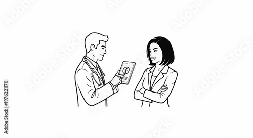 Doctor shows patient health information on tablet screen