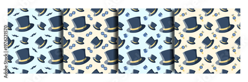 Seamless Pattern set with Mens Gentleman Hat Watch Mustache, Glasses, Mug. Mens Style Vector Illustration for Fathers Day. Seamless Pattern Background Print with mens Elements in flat Style.