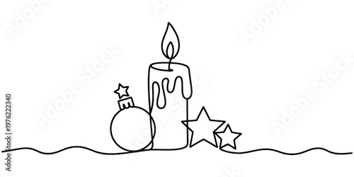 continuous one line drawing Burning Candle Vector Illustration with Flame and Light Symbol