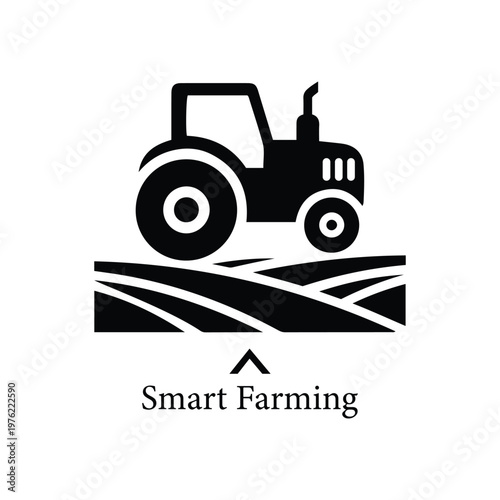 Tractor on farmland smart farming icon agriculture countryside cultivation production industry business innovation illustration technology