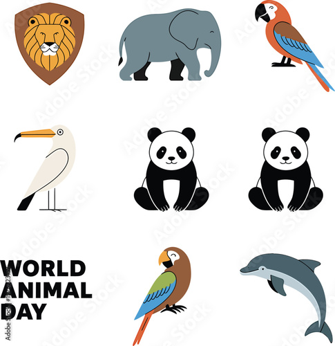 Wildlife icons, animal symbols, vector set, World Animal Day