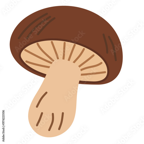 Mushroom with brown cap in flat style for organic food illustration