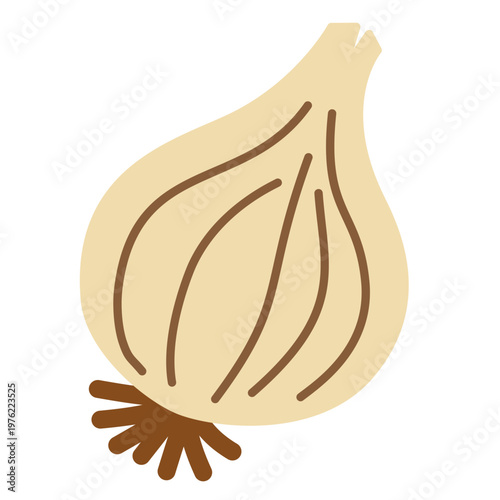White onion with natural shape in flat style for cooking ingredient illustration