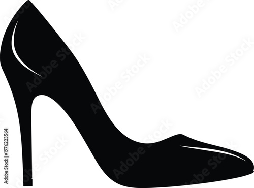 Stiletto high heel silhouette, fashion footwear illustration, elegant women shoe artwork, stylish design concept, classic symbol graphic, black white trendy representation