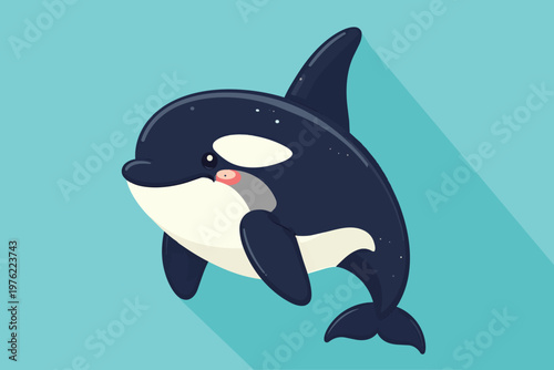 Cute orca illustration in flat vector style, friendly expression, playful and fun design