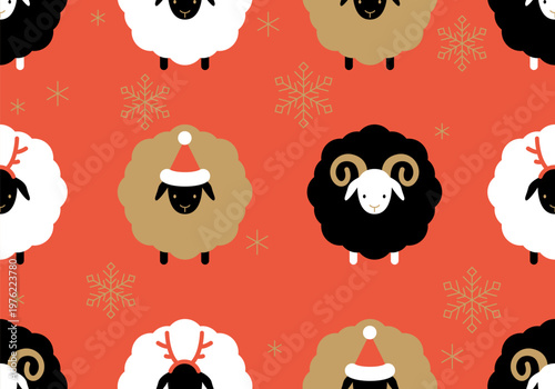 Christmas sheep seamless pattern. Sheep background vector 2027