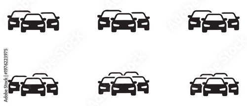 Group of Three Black Car Icons Representing Traffic, Carpooling, or a Vehicle Fleet