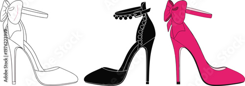 High heel shoe silhouette, fashion footwear illustration, stiletto design artwork, stylish women’s accessory concept, elegant symbol graphic, black pink trendy representation