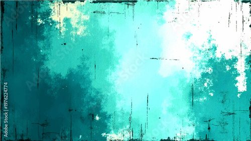 Vector Abstract turquoise painting with faded rough structure looks elegant with various brush strokes