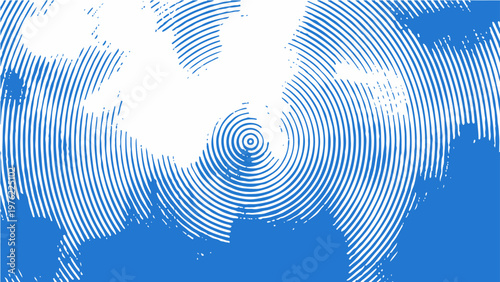 Vector Abstract blue and white concentric circles pattern with rhythmic design and artistic illusion of waves and creative illustration signifies depth and movement and graphic style
