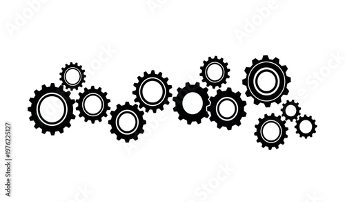 Title interlocking gears a black and white illustration of mechanical components and systems description