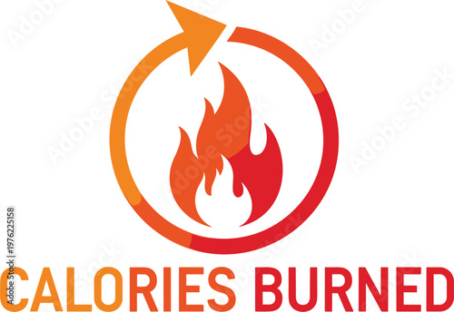 Tableau sur toile Calories Burned Icon with Fire and Arrow Symbol for Fitness, Weight Loss, and He