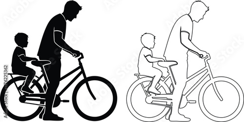 Adult Riding Bike With Child In Trailer Attachment