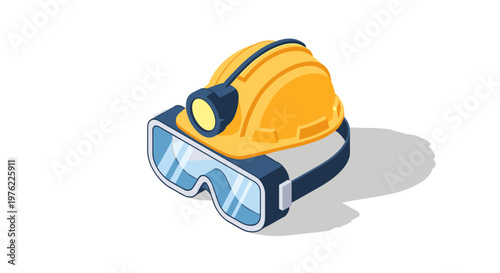 Mining Safety Gear Hard Hat and Goggles.
