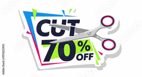 Cut 70% Off Sale Discount Scissors Graphic Design, Special Offer Promotion