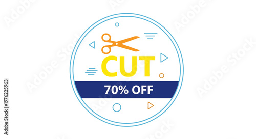 Cut 70% Off Sale Discount Sticker with Scissors Icon