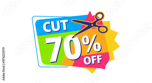 Cut 70% Off Sale Discount Tag with Scissors Icon