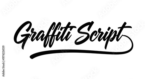 Graffiti Script Font Style Word Art - Black Ink on White Background
