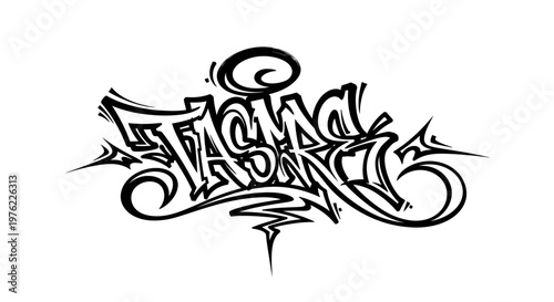 Graffiti Tag "TASMANIA" Style Typography, Urban Art, Black and White