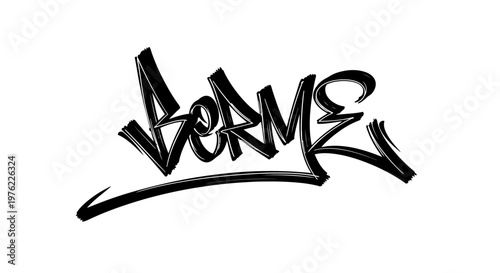 Graffiti Tag "BORME" in Black Ink on White Background, Urban Art Style