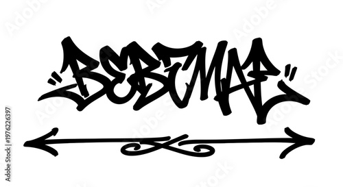 Graffiti Art Tag "BOBOMAE" with Arrows and Ornaments, Black and White