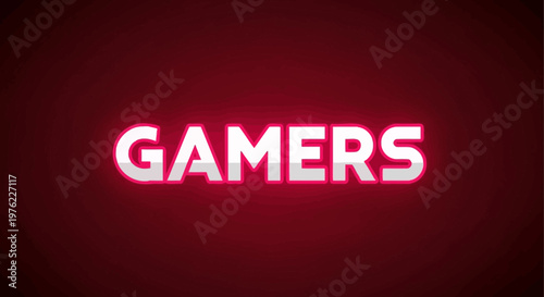 Neon Gamers Text Glowing Red Background - Digital Art