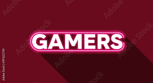 Neon Sign "GAMERS" Glowing Pink on Dark Red Background with Shadow
