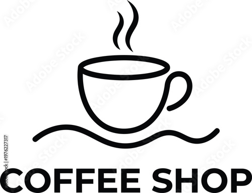 Modern coffee shop logo design with a steaming cup vector graphic