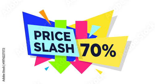 Price Slash 70% Off Sale Discount Banner with Arrow and Geometric Shapes