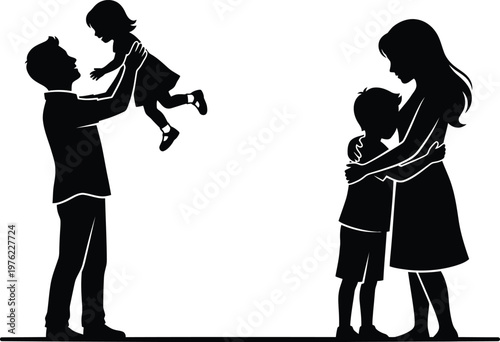 Silhouette illustration of happy family with parents and two children