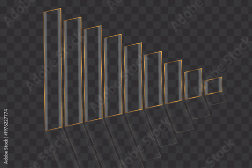 Transparent Glass plate background and realistic screen glass effect with  glossy plastic, line graph for financial data icon set.