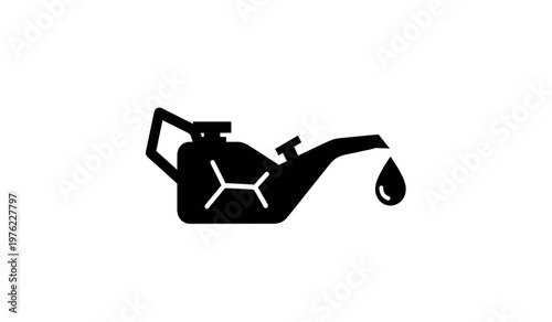 Black and white icon of an oil can with dripping oil drop