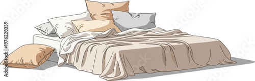 Cozy Bed with Soft Pillows and Blanket