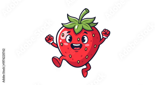 Happy Cartoon Strawberry Character Jumping and Dancing