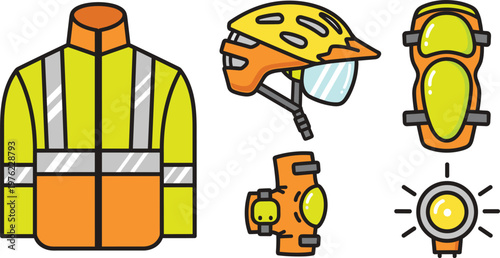 Safety Gear Set with High-Visibility Jacket, Helmet, Knee Pads, and Flashlight for Workplace Protection, Construction, and Outdoor Activities