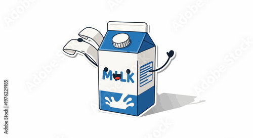 Cute Milk Carton Character Waving Hello, Cartoon Style