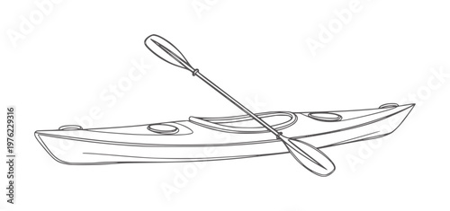 Black and white line of a kayak and paddle watercraft boat outline