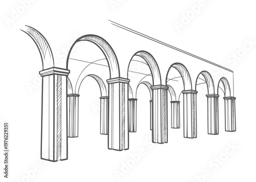 Architectural of a colonnade with arched openings and pillars architecture arcade