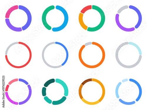 Modern Donut Chart Infographic Set - 12 Colorful Data Visualization Circles for Business Dashboard UI