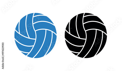 Two volleyballs a blue and a black design side by side illustration