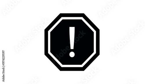 Black octagonal warning sign with exclamation point a safety and alert symbol
