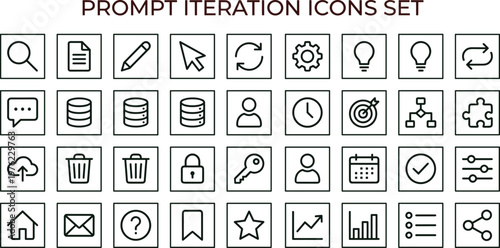 Minimal outline prompt iteration workflow icon set collection for process optimization tracking web mobile interface editable stroke vector symbols