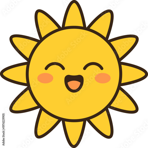 Cute smiling sun icon. Simple kids weather character. Vector.