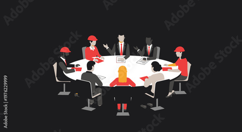 Business people sitting around meeting table.